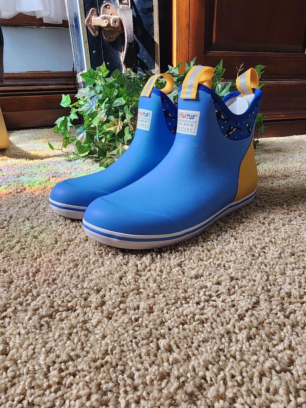 XTRATUF Women's Salmon Sisters Ankle Rain Boots in Blue & Yellow